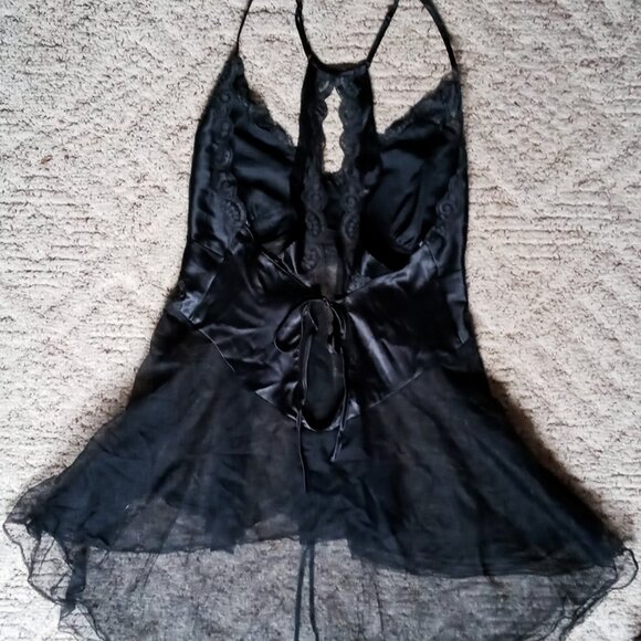 Victoria's Secret Black Lace & Silk Semi-sheer Mesh Babydoll Chemise Lingerie - Picture 7 of 16